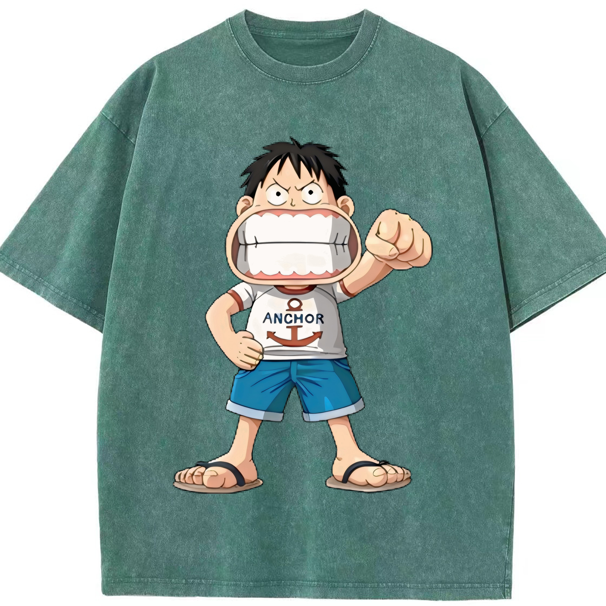 （画像用） ワンピース モンキー・D・ルフィ ONE PIECE Monkey D. Luffy 綿100% ヴィンテージ風 半袖Tシャツ（フロントプリント）
